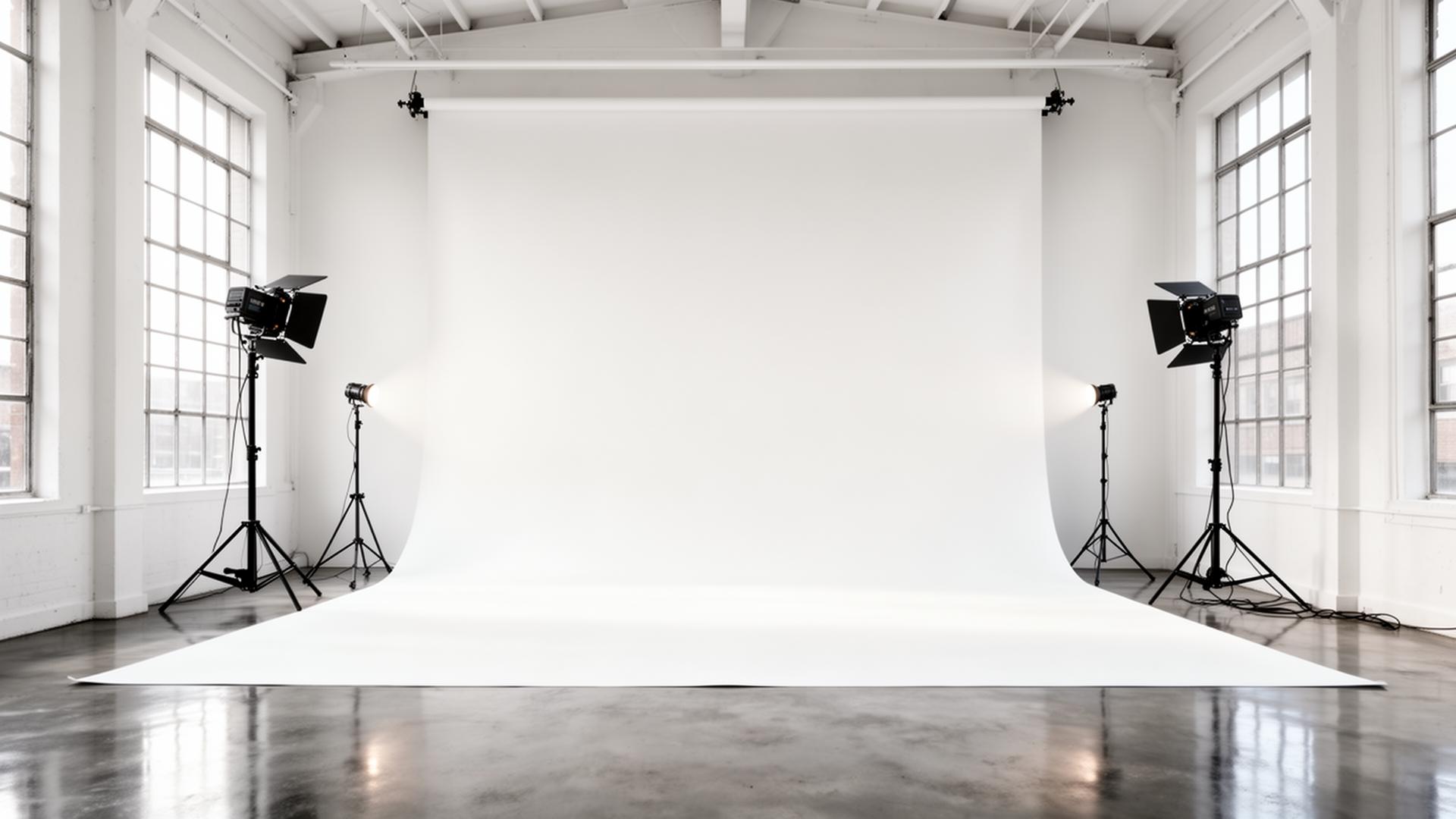 Wide view of 10x Studio with cyclorama wall and industrial finishes